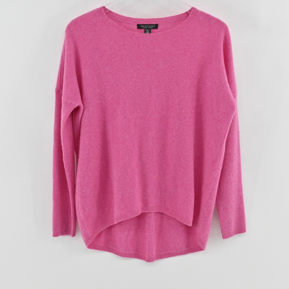 Saks Fifth Avenue Cashmere Sweater Womens Size S Pink Pullover High Low Barbie